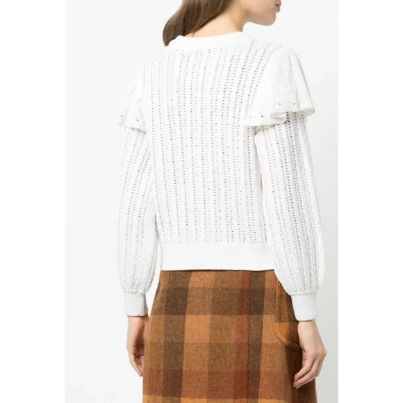Alice & Olivia NWT Rosi Embellished Ruffle Cable-Knit Sweater size medium - Picture 3 of 10
